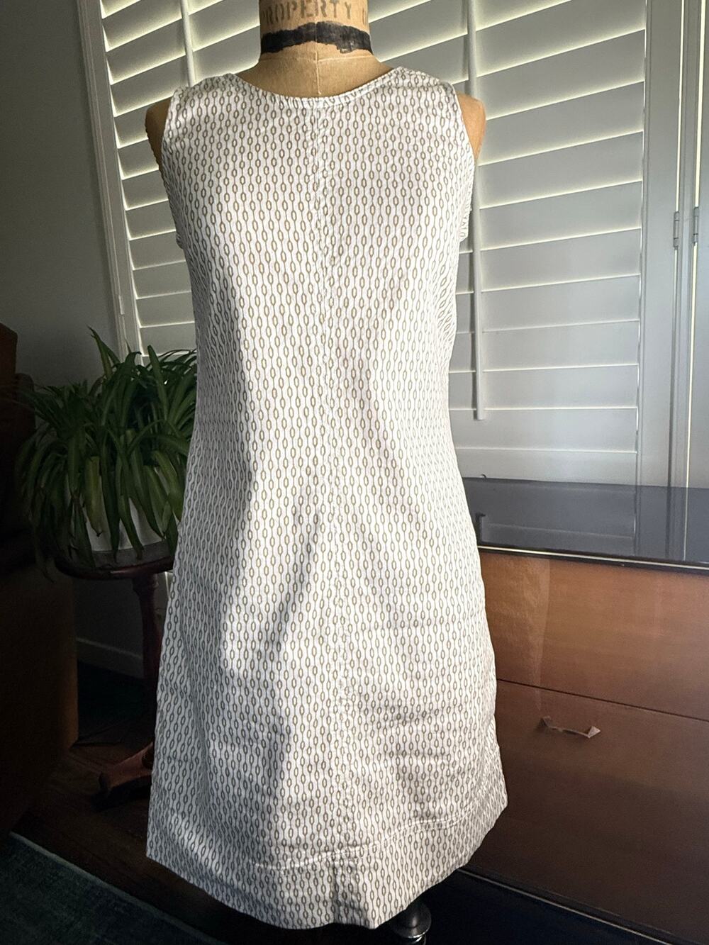 Tommy Bahama Linen Tencel Sheath Dress Ivory Tan Geometric Zip Front XXS Petite